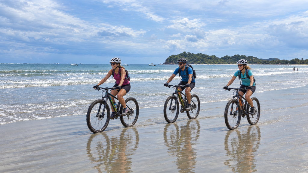 Mountain bikers riding along Costa Rica’s Central Pacific coast